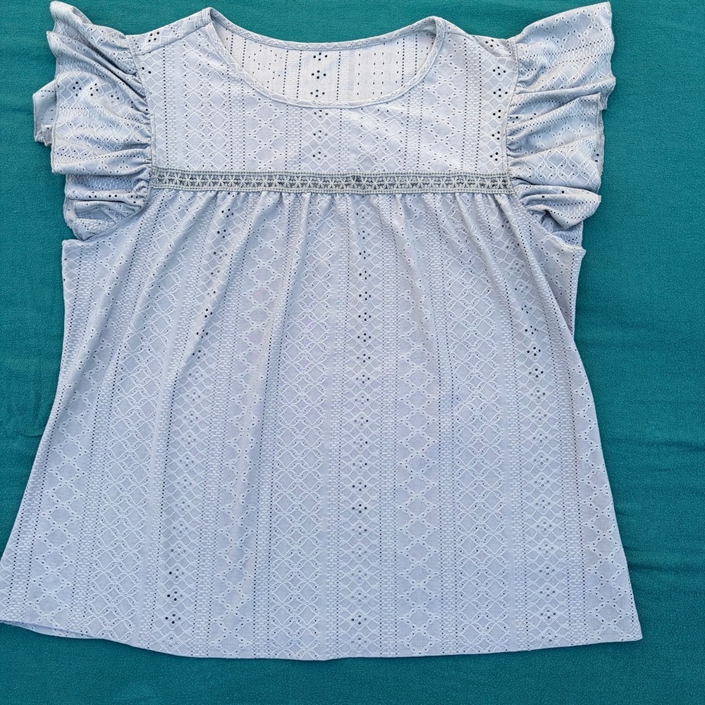 Boho flutter sleeve tee with eyelet lace detail
